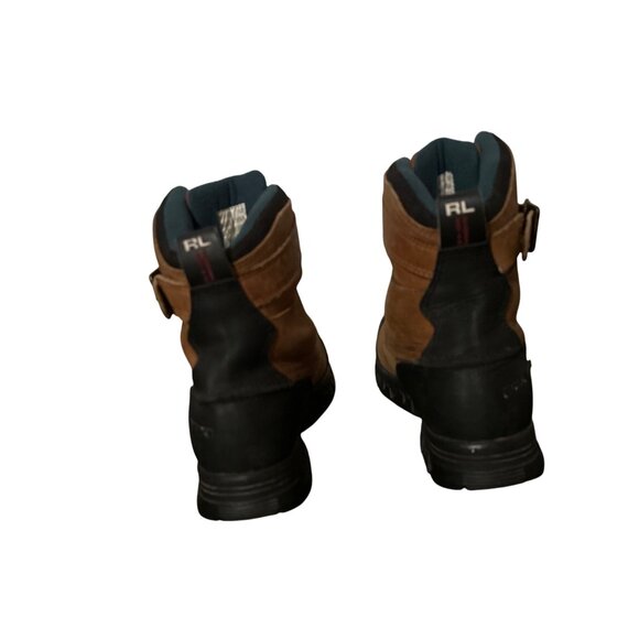 Polo Sport Boots Ralph Lauren Brown Leather Hiking Lace Up Strap Buckle Size 7.5 - Picture 6 of 12